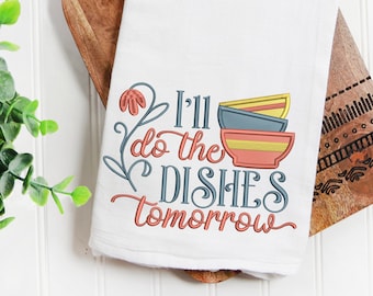 schattig grappig huis keuken belettering-ziek doen de gerechten morgen 3 maten stoffen machine borduurwerk design vaatdoek theedoek lezing kussen
