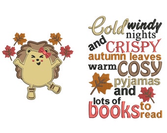 Britse versie egel herfst winter leeskussen boek zakkussen borduurmachine ontwerp bestand afbeelding en citaat 4 maten inbegrepen
