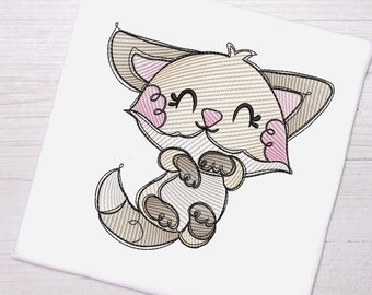 Tatty fox sketch embroidery machine design file digital download 4 sizes included 2