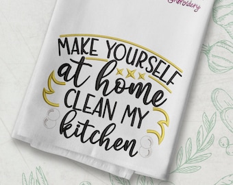 Humoristische huisbelettering - Maak thuis mijn keuken schoon - borduurmachine ontwerp 4 maten