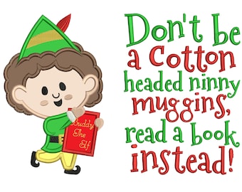 elf christmas reading cushion book pocket pillow embroidery machine design file applique and quote 3 sizes included instant download