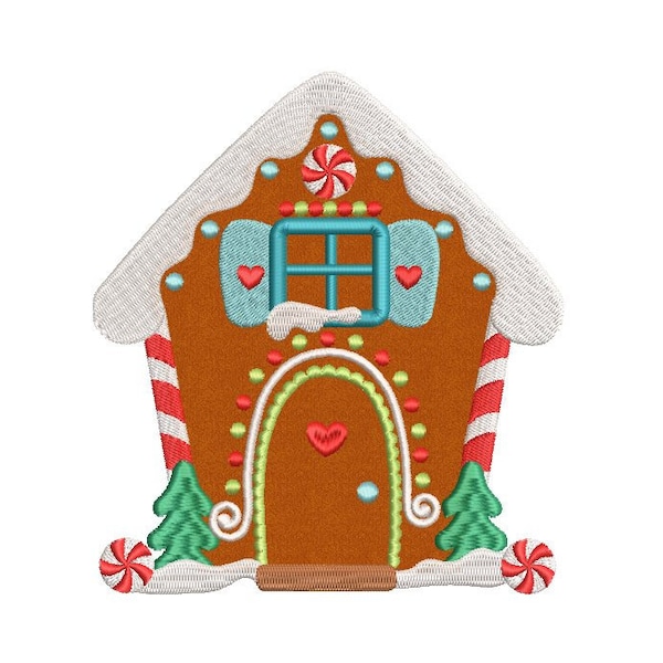 gingerbread house applique Christmas machine embroidery design 4 sizes