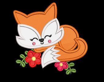 Cute Sleepy Fox applique design embroidery machine design file 3 sizes included all machine formats instant download