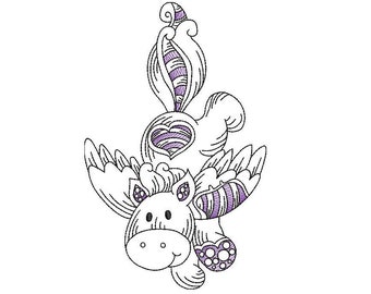Baby patchwork pegasus sketch embroidery machine design file 3 sizes line work color work unicorn