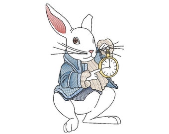 Alice in wonderland white rabbit sketch embroidery machine design file digital download three sizes included in all formats
