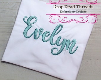Evelyn Script machine embroidery font alphabet design file 3 sizes included
