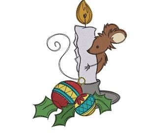 Schetsmatig kerst muis kaars Winter Kerst borduurwerk machine ontwerp bestand 3 maten opgenomen Embroidery Machine ontwerp bestanden Xmas