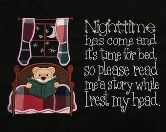 bedtime bear reading cushion book pocket pillow embroidery machine design file applique and quote 3 sizes included instant download