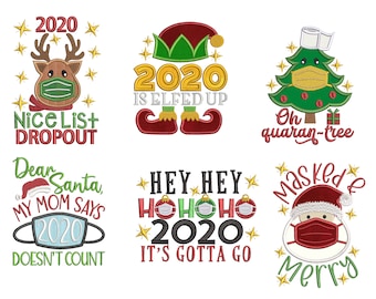 Humorous Christmas quotes bundle of 6 designs - Masked Christmas embroidery machine design files 3 sizes included xmas facemask themed