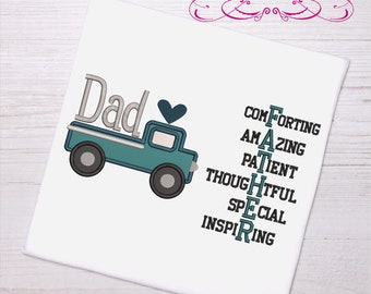 Fathers day truck applique adult reading cushion book pocket pillow embroidery machine design file three sizes dad