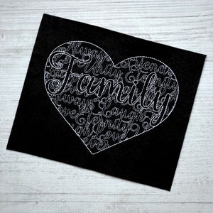 Family heart word art embroidery machine design file 6 sizes included