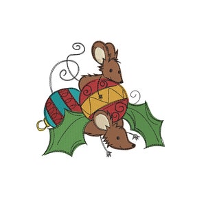 Sketchy christmas mice bauble 2 winter christmas embroidery machine design file 3 sizes included embroidery machine design files xmas
