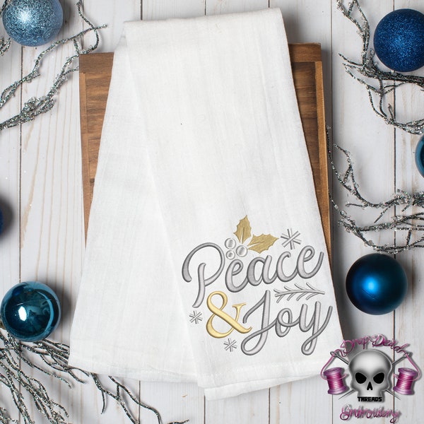 Gold & silver christmas - Peace and joy embroidery machine design files 4 sizes included xmas