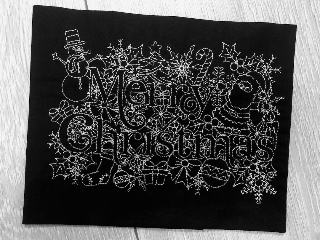 Merry Christmas Word Art Embroidery Machine Design Files 2 Sizes