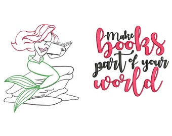 mermaid two styles included cushion book pocket pillow embroidery machine design file image and quote 4 sizes included instant download