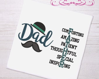 Fathers day hat and moustache applique adult reading cushion book pocket pillow embroidery machine design file three sizes dad