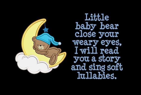 baby bear bedtime reading cushion book pocket pillow embroidery machine design file applique and quote 3 sizes included instant download