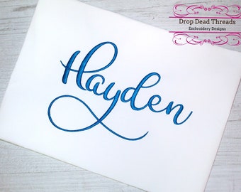 Hayden Script machineborduurlettertype alfabet ontwerpbestand vier maten en nieuwe schaalbare BX inbegrepen