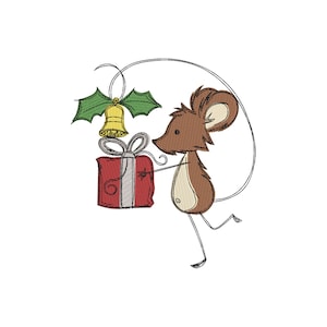 Sketchy christmas mouse gift winter christmas embroidery machine design file 3 sizes included embroidery machine design files xmas
