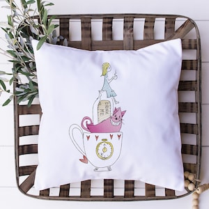 Alice in wonderland teacups Cheshire cat sketch embroidery machine design file digital download 3 sizes included in all formats