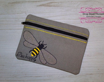 ITH Bee happy entièrement doublé sans coutures à bords bruts sac à main zippé trois tailles inclus dans la pochette zippée cerceau