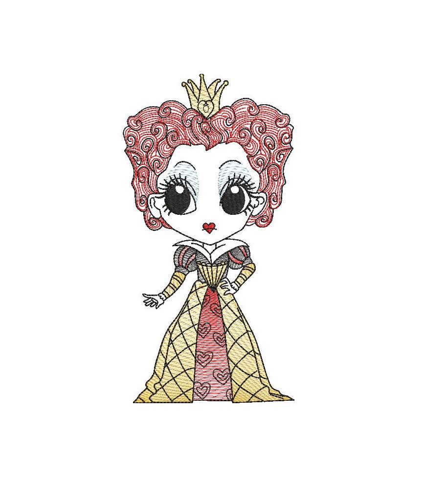 Queen Of Hearts Alice In Wonderland Sketch Embroidery Machine Etsy Uk