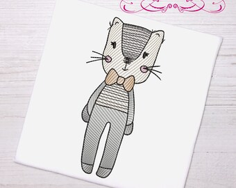 Tatty Cat sketch borduurwerk machine ontwerpbestand digitale download 4 maten inbegrepen Male