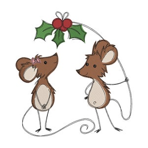 Sketchy christmas mice holly winter christmas embroidery machine design file 3 sizes included embroidery machine design files xmas
