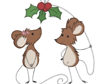 Sketchy christmas mice holly winter christmas embroidery machine design file 3 sizes included embroidery machine design files xmas