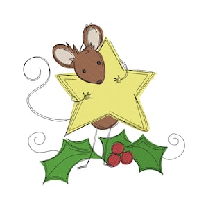Sketchy christmas mouse star winter christmas embroidery machine design file 3 sizes included embroidery machine design files xmas