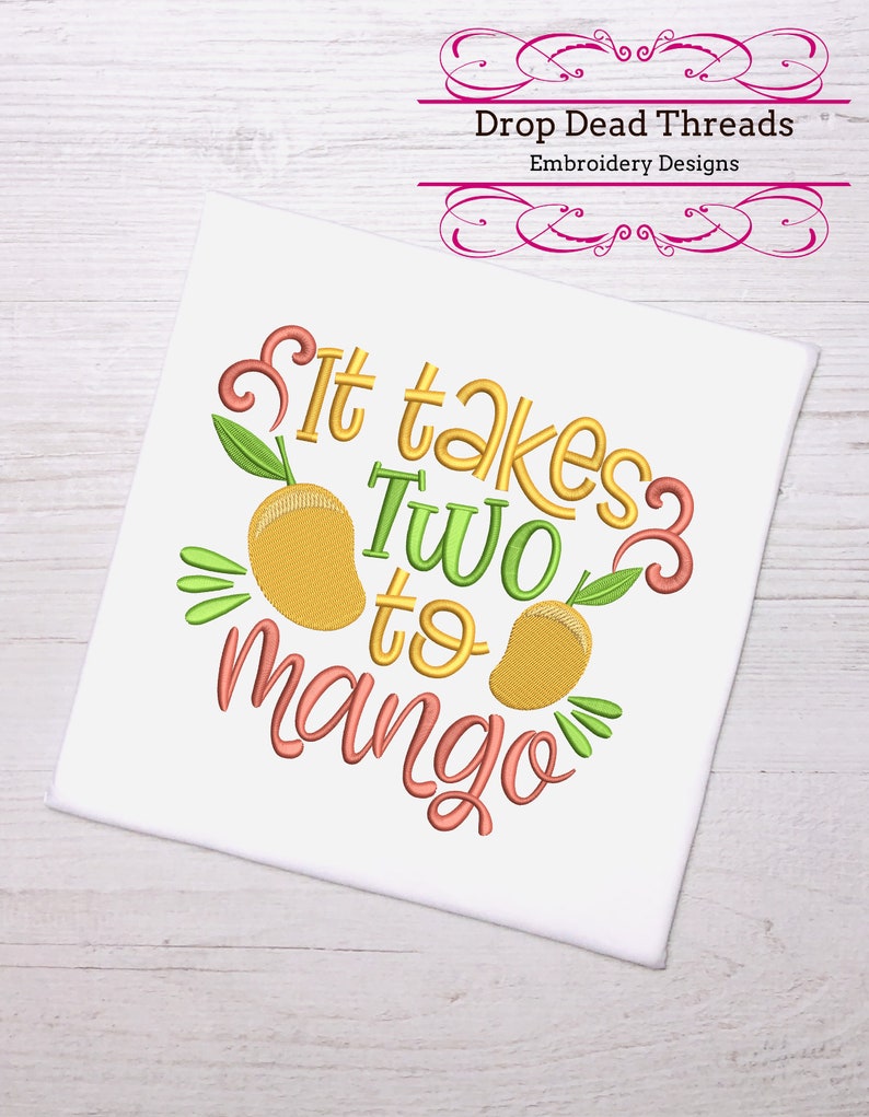 funny fruit /& vegetables puns It takes two to mango 3 sizes machine embroidery design dish towel tea towel reading pillow