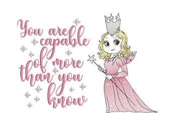 wizard of oz Glinda the good witch reading cushion book pocket pillow embroidery machine design file sketch and text 3 sizes included