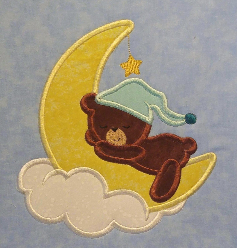 Cute sleepy moon bear applique embroidery machine design file  etsy