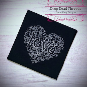 Love Heart word art embroidery machine design file 5 sizes included valentines