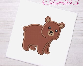 May include: A brown cartoon bear with a simple design. The bear is standing on all fours and has a cute expression on its face.