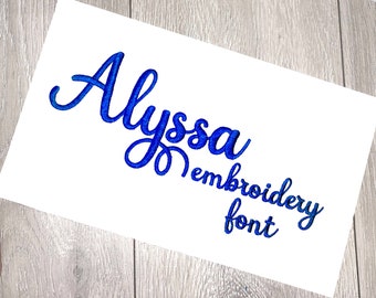 Alyssa Script machine embroidery font alphabet design file 4 sizes available in BX, PES, JEF & other formats