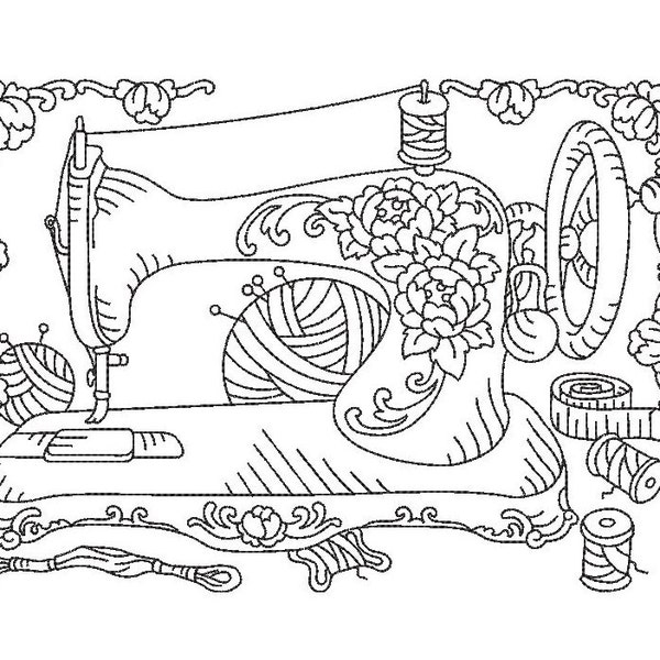 vintage sewing machine embroidery machine design file digital download 4 sizes included redwork linework 1