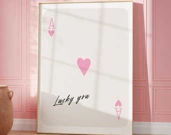 Lámina con diseño de as de corazones, decoración de estilo retro (descarga digital)