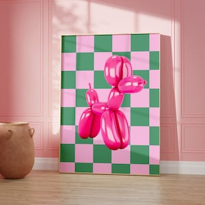 Pop Art Balloon Dog Wall Art, Modern Wall Art, Preppy Pink Prints Boho Eclectic Decor Funny Gift, Nursery Playroom Downloadable Prints