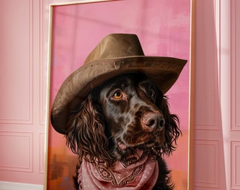 Hund Cowgirl Hut Druck: Vintage Western Kunst (Digitaler Download)