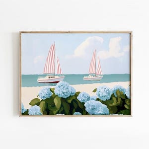Pastel Coastal Sailboat Print: Southern Beach Scene (Digital Download