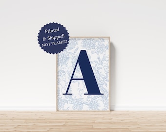 Custom Initial Chinoiserie Poster: Preppy Blue Dorm Decor