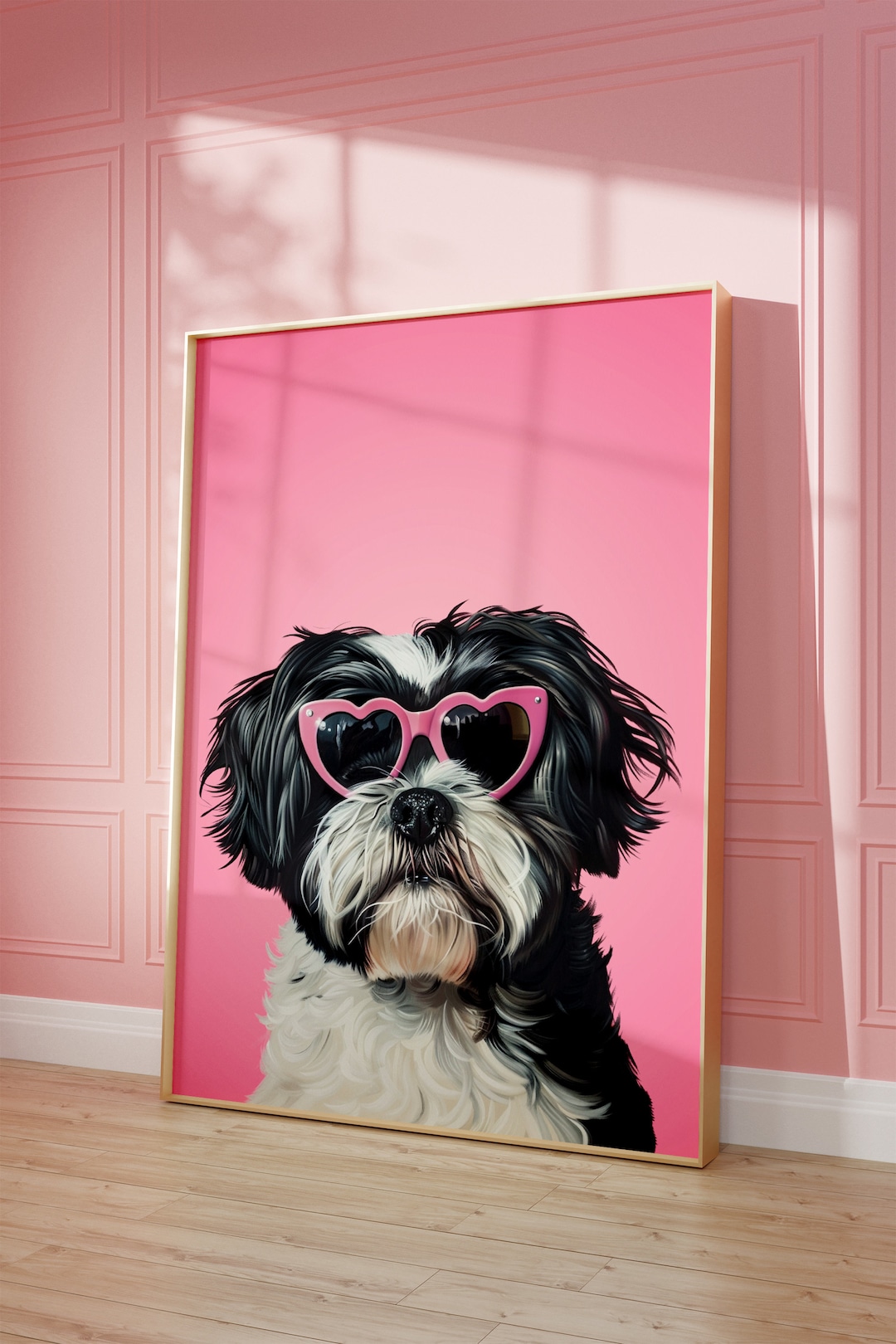 Shih Tzu Wall Art Printable Pink Shih Tzu Print, Funky