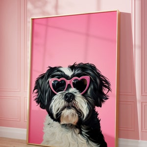 Printable Pink Shih Tzu  Print, Funky Poster, Preppy Art, Shih Tzu Dog, Cute Pink Decor, Dog Print, Kids Room, Cute Dog Print