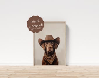 Chocolate Labrador Cowgirl Kunstdruck: Western Hund Portrait
