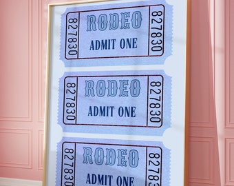 Lámina con diseño de boleto de rodeo, arte mural del oeste en tonos azules (descarga digital)