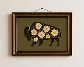 Vintage Bison Print: Western Nursery Decor, Cowboy Wall Art (Digital Download)