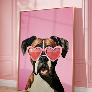Boxer Hund Druck, Funky Poster, Preppy Art, süßer Boxer Hund, süßes rosa Dekor, Hundedruck, Kinderzimmer, Boxerhund Druck