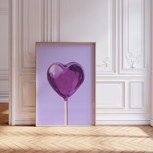 Painted Heart Lollipop Coquette Print, Trendy Wall Art, Poster Print, Retro Candy, Pink Wall Art Trendy Printable Art Dorm Room College