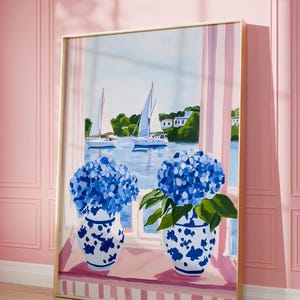 Pastel Coastal Sailboat Print: Southern Beach Scene (Digital Download